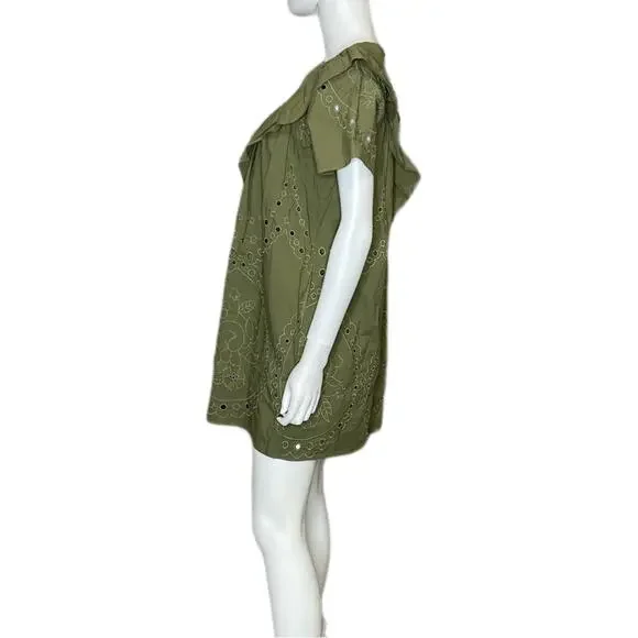 Ellison Ruffled Eyelet Dress Olive Green TD-9287-6 Women’s Sz M - Picture 2 of 5